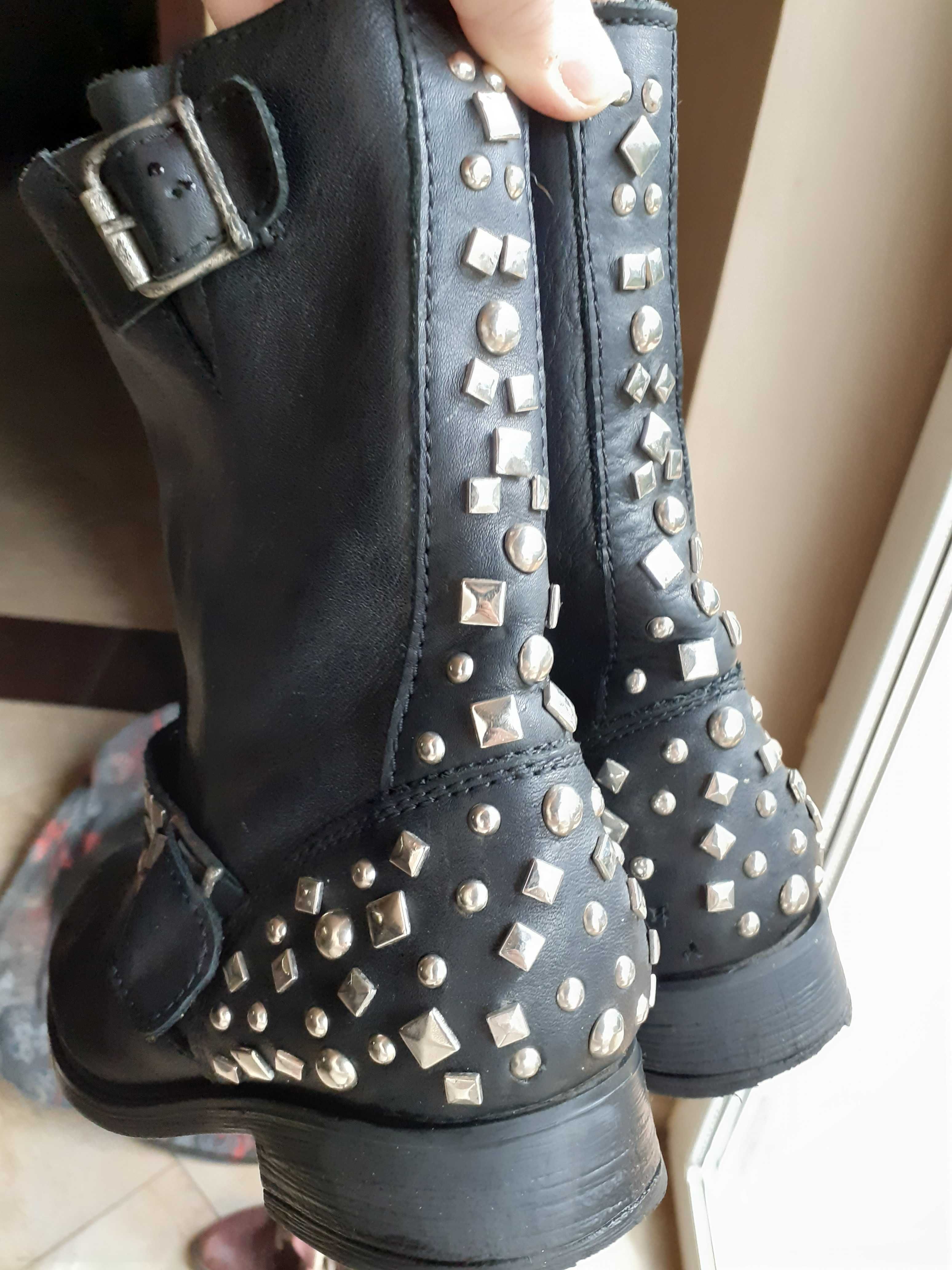 Buty, botki skórzane z ćwiekami, r.36