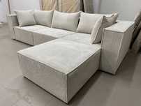 Narożnik sofa kanapa modułowa w tkaninie sztruks Poso jasny beż