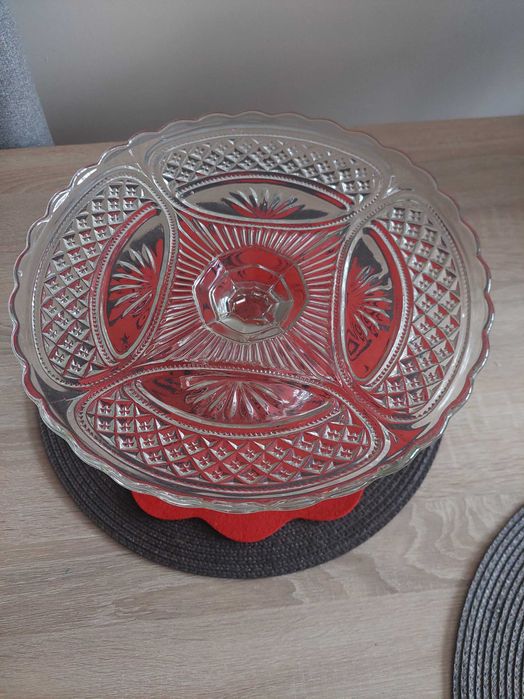 Patera kryształowa duża na ciasto PRL