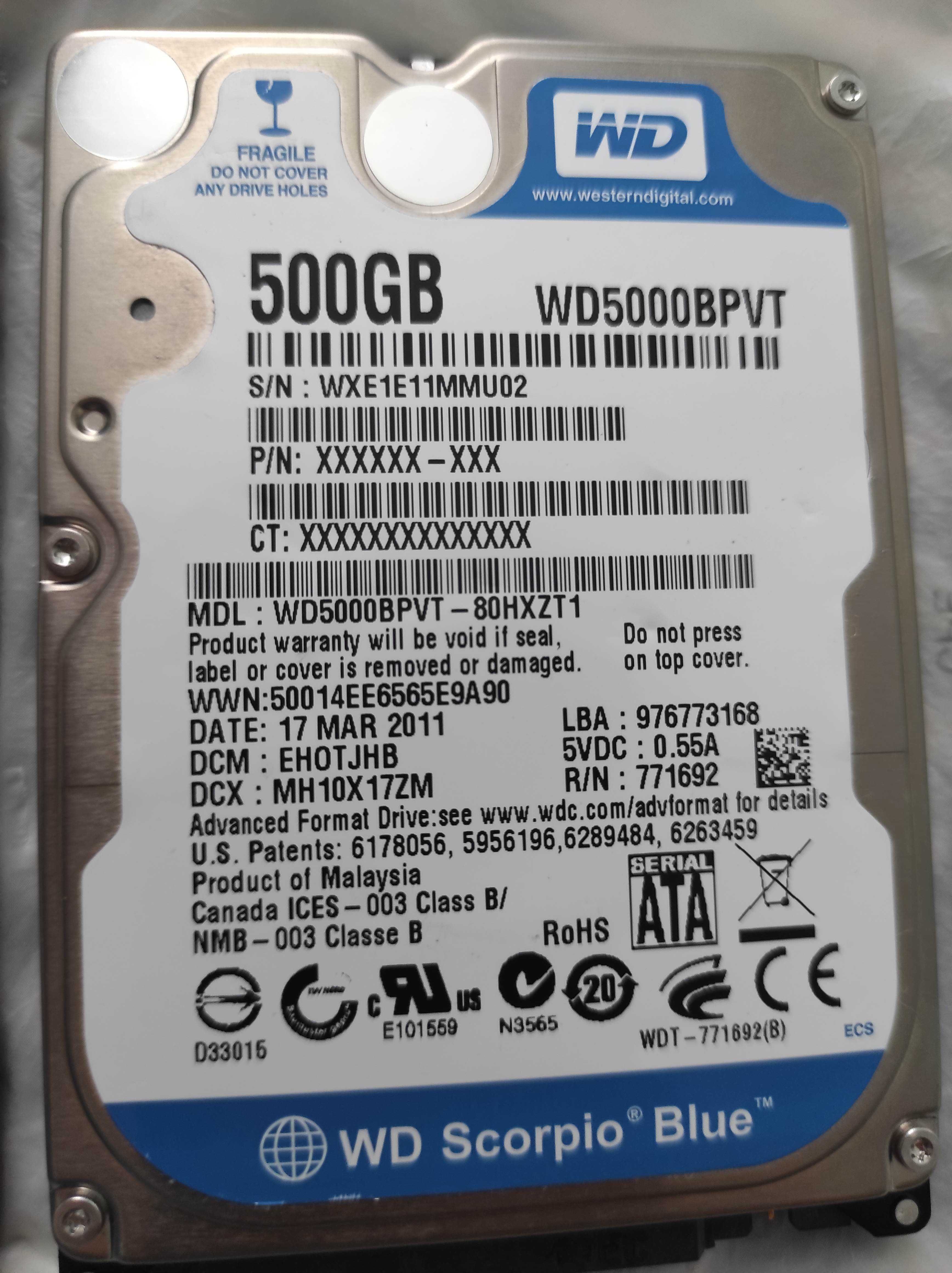 Хард HDD 2.5" внутрішній 500Gb (DDR3 ddr2