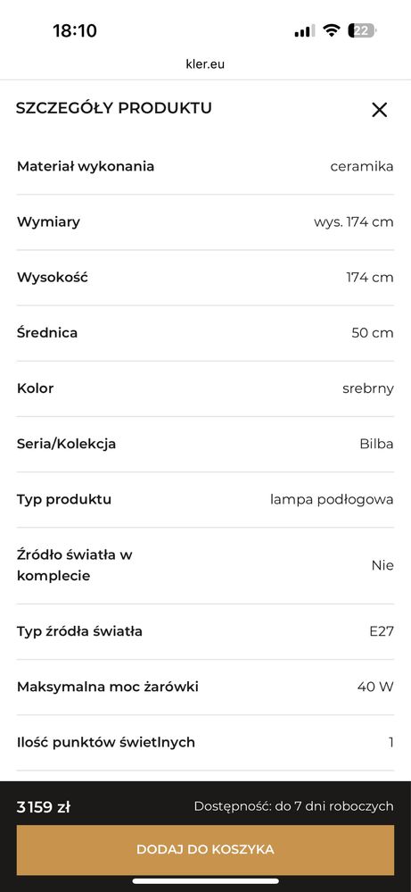 Lampa bilbo kler biala