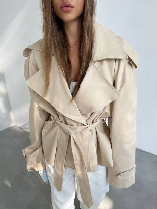 Тренч зара zara укороченный короткий бежевый косуха кожанка куртка