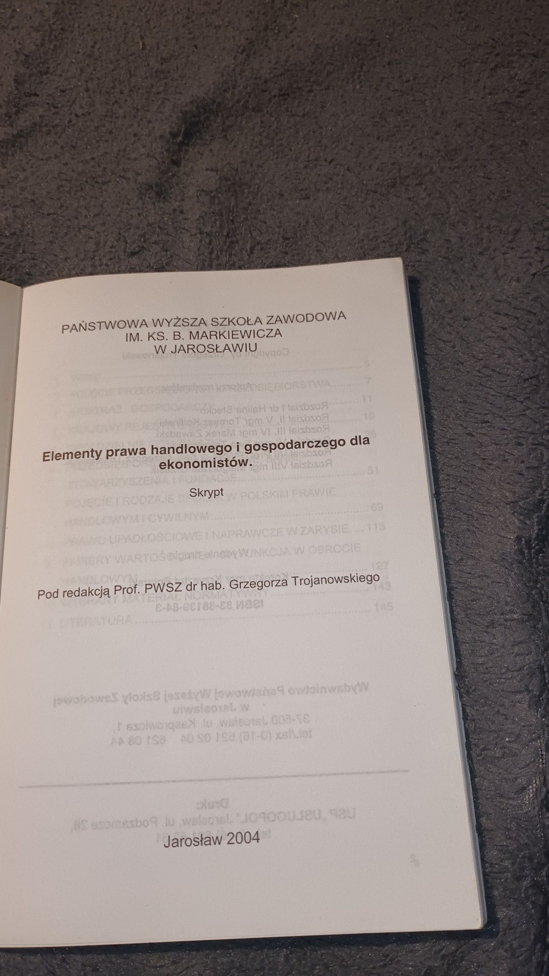 Książka,,Elementy prawa handlowego i gospodarczego dla ekonomistów"