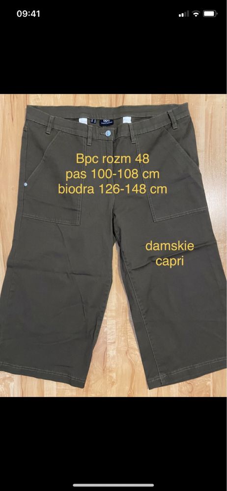 Bpc 48 damskie spodnie capri rybaczki ciemno zielone jeansy dżinsy