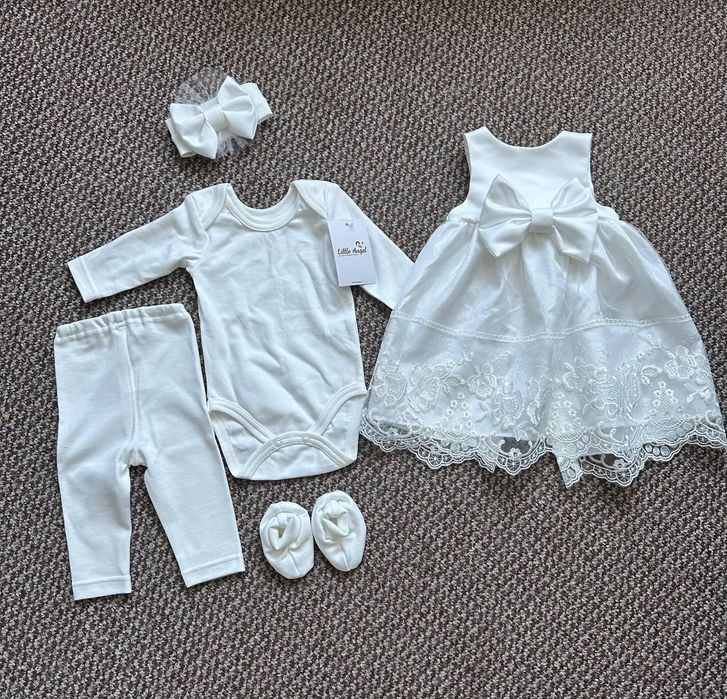 Komplet do chrztu/uroczystości dla dziewczynki – biały, r.56