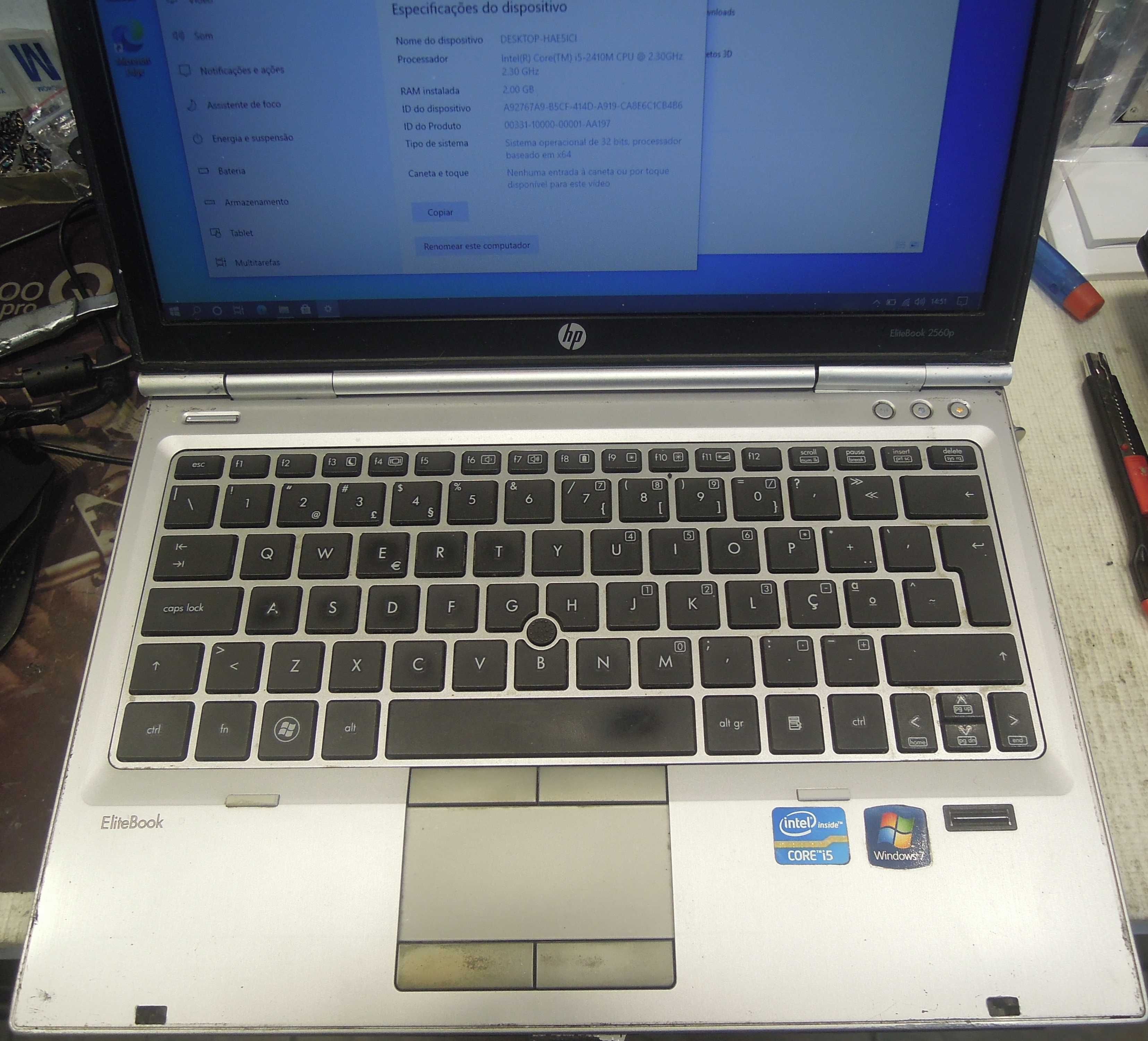 hp elitebook 2560p de 13 polegadas i5