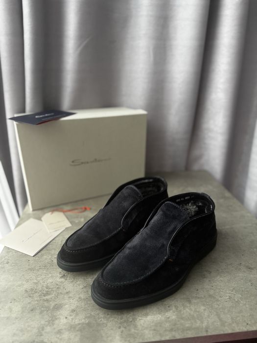 Замшевые лоферы на меху Santoni ОРИГИНАЛ