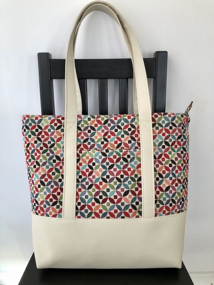 Torebka handmade shopper shopperka wiosna lato 2024 kremowa beżowa