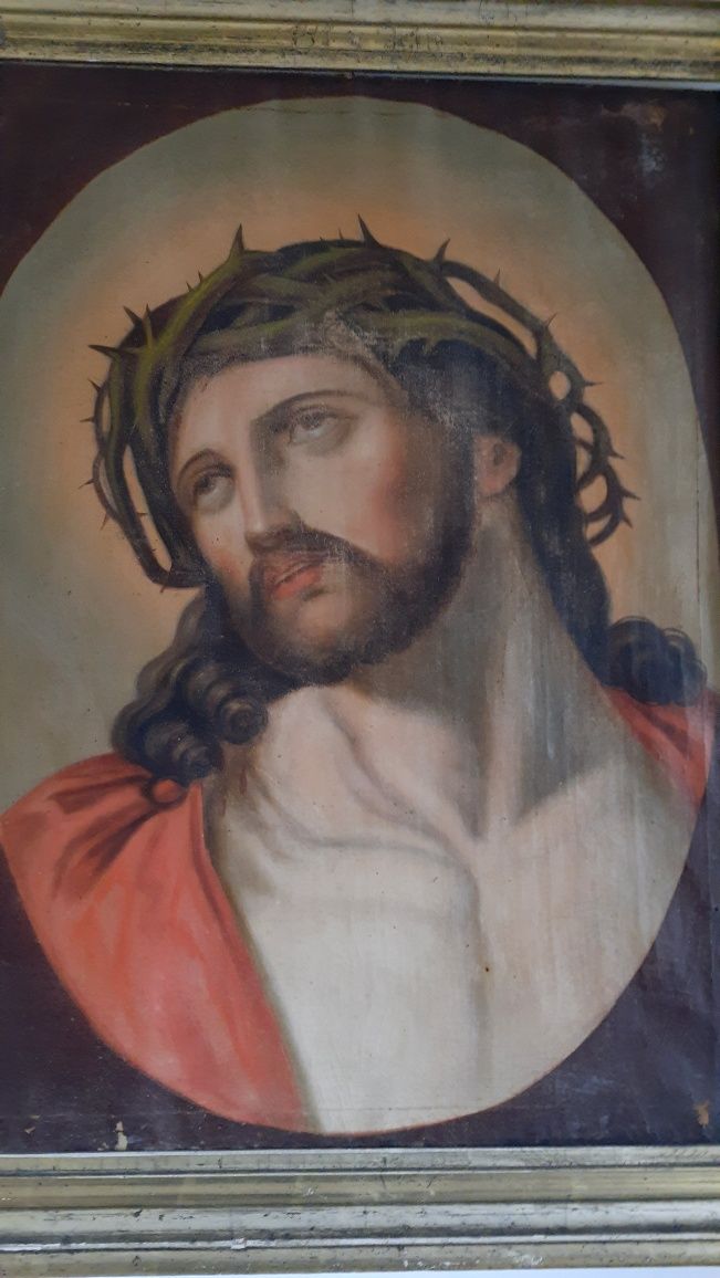 Stary obraz sakralny Jezus. Oleodruk