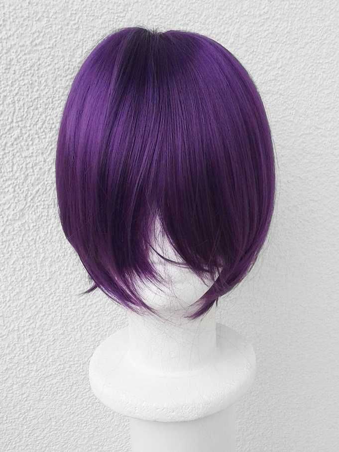 Krótka fioletowa peruka z grzywką bob cosplay wig krótki