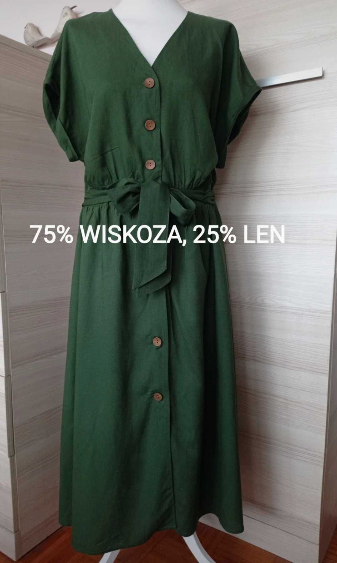 Reserved zielona sukienka midi maxi z paskiem XL