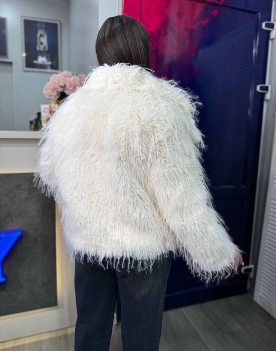 Жіноча шуба біла тепла лама тренд тедді хутро зімна нова