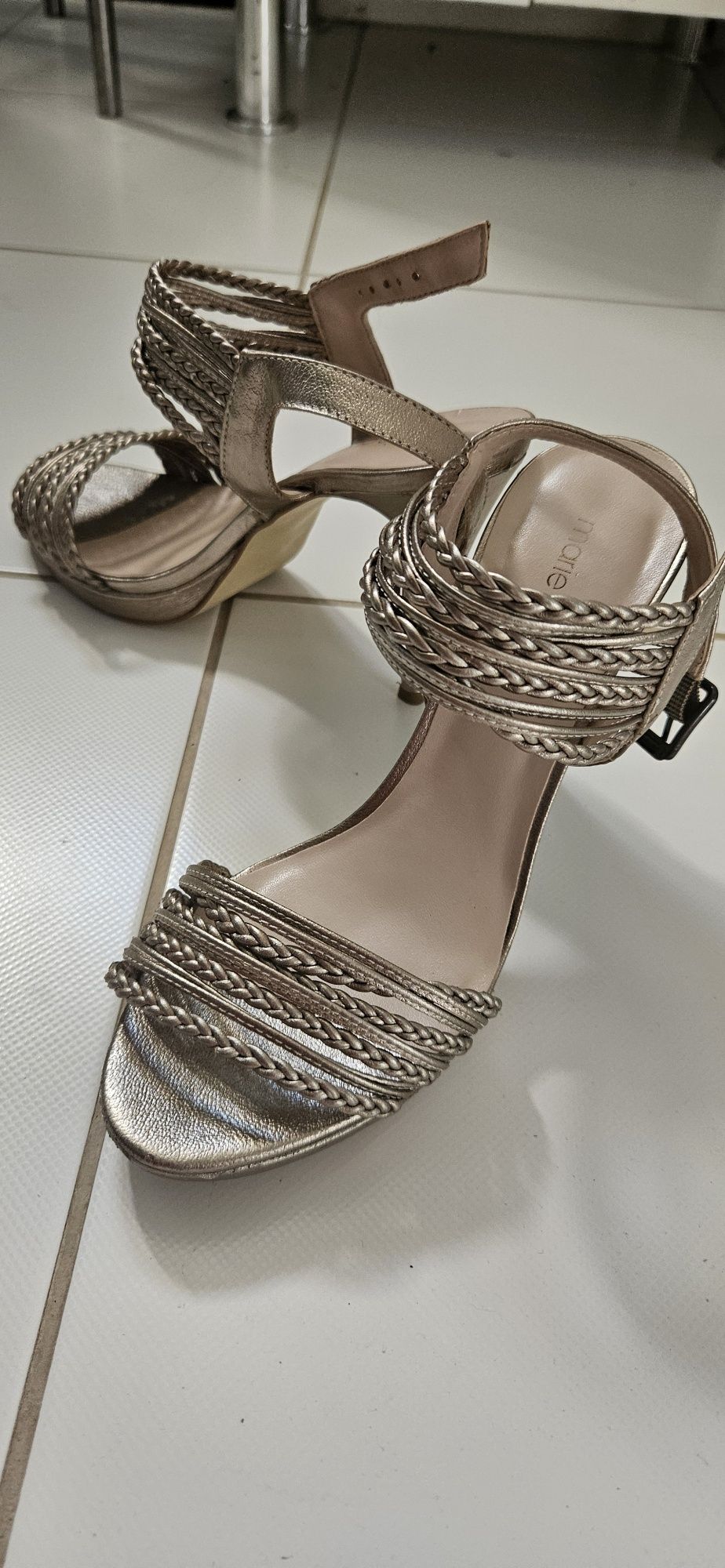 Złote Szpilki sandałki sandały buty Marie claire 39 12 cm