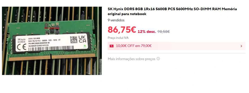 2x8GB RAM DDR5 (SK Hynix DDR5 8GB 1Rx16 5600B PC5 5600MHz SO-DIMM RAM)