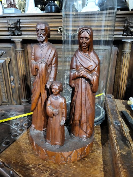Stara rzeźba drewniana Święta Rodzina Maryja Jezus Józef