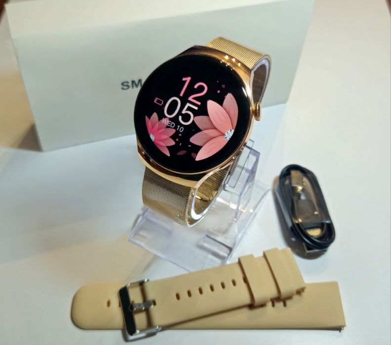 Nowy Elegancki Smartwatch Złoty Zegarek Damski Bransoletka RozmowyPuls