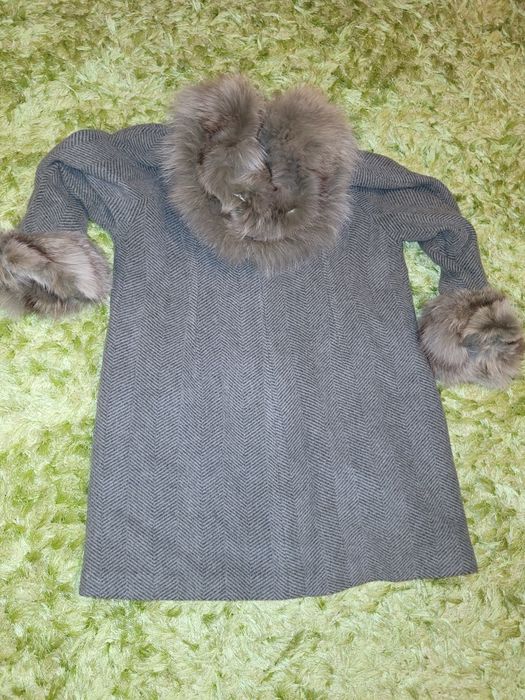 Płaszcz wełniany zimowy Gardeur z lisem XL