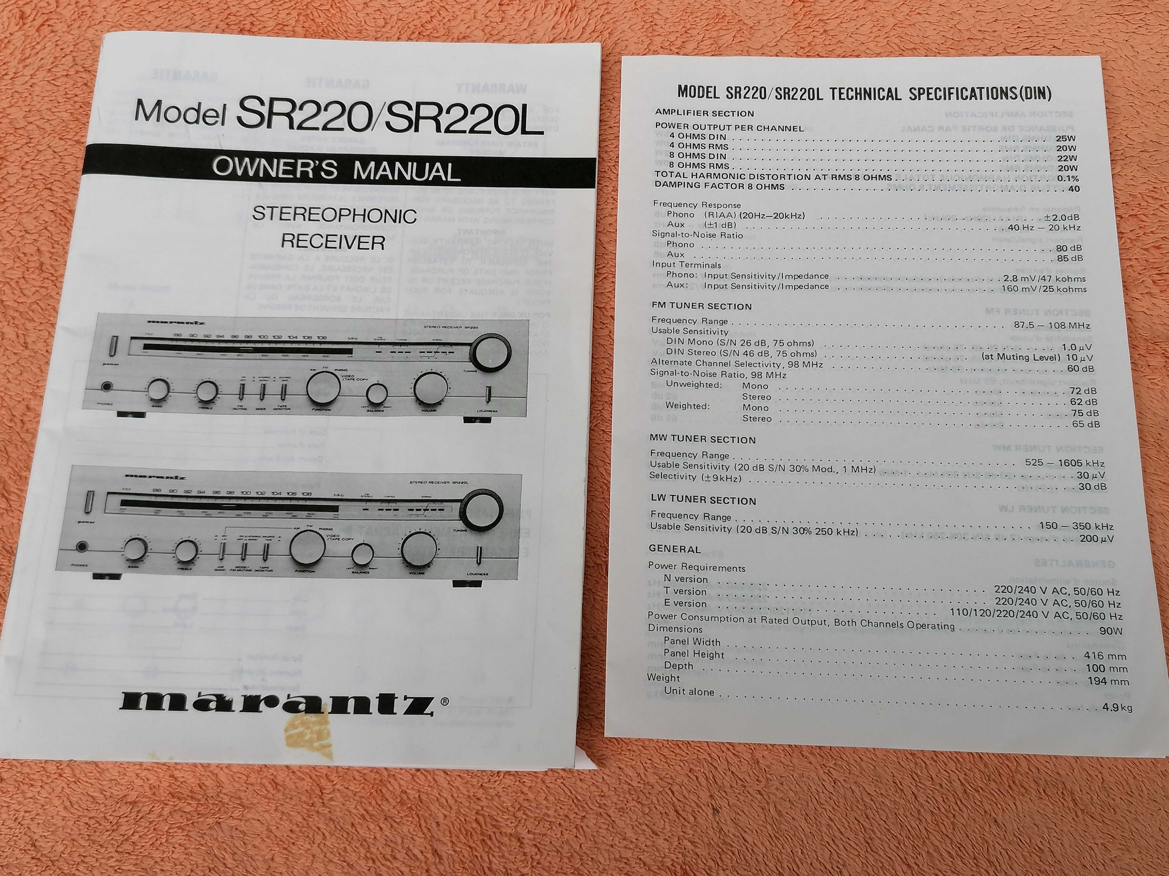 MARANTZ SR 220 Japoński Amplituner + Oryginalna Instrukcja