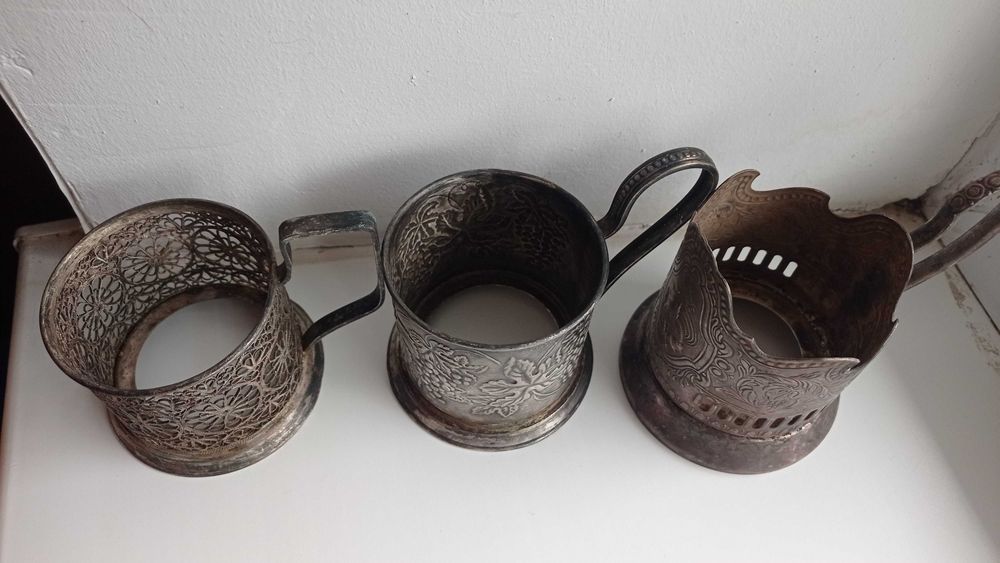 Подстаканники мельхиор. Космос. Виноград. Скань. Посеребряные .