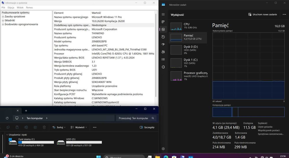 Lenovo ThinkPad E590 | i5 8gen/16GB/500SSD+1TB HDD |