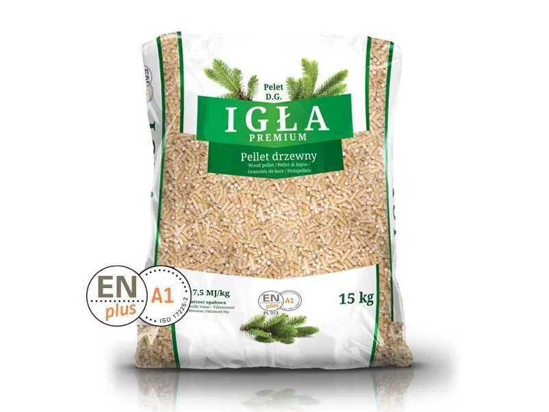 Pellet drzewny sosnowy Igła PREMIUM worki 15kg fi6 - 1482 zł paleta