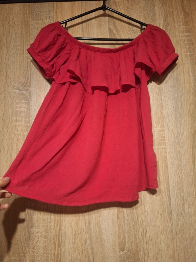 Hiszpanka cropp z rękawami crop top kolor malinowy