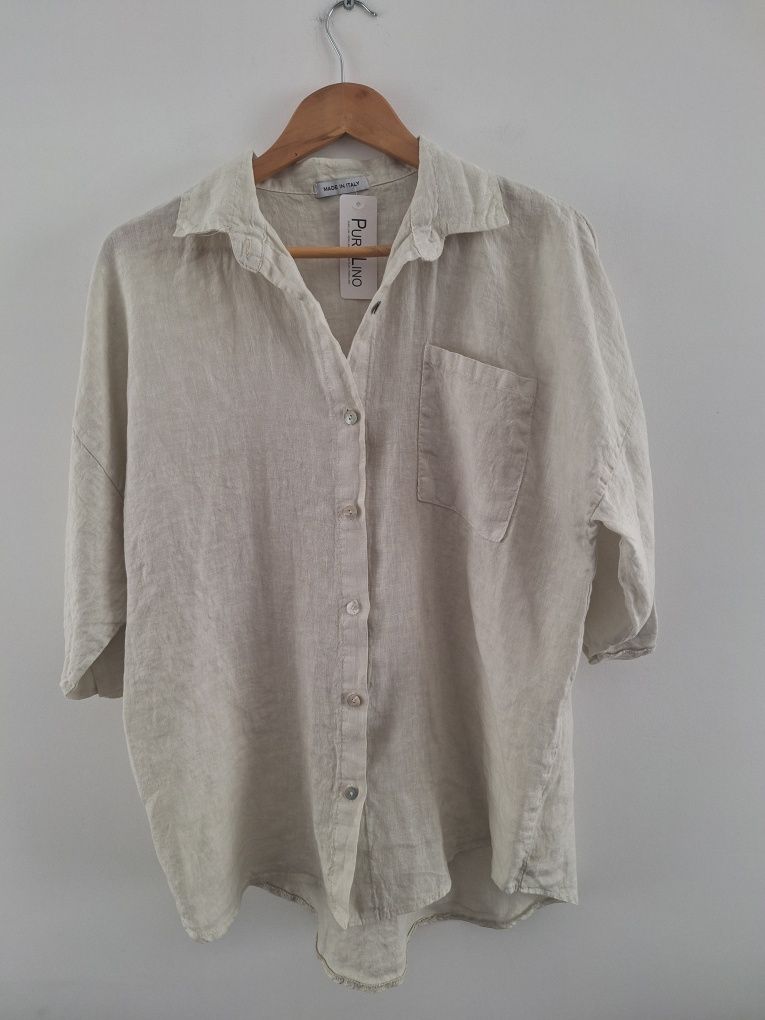 PuroLino Italy Moda komplet 100% len koszula i szorty