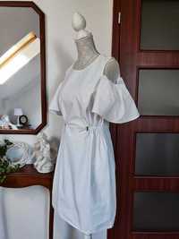Sukienka biała basic odkryte ramiona hiszpanka 38 M Reserved