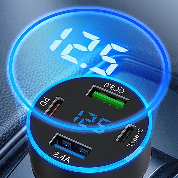 Ładowarka samochodowa Wozinsky WDCCB z wyświetlaczem 50W 2xUSB-C / 2xU