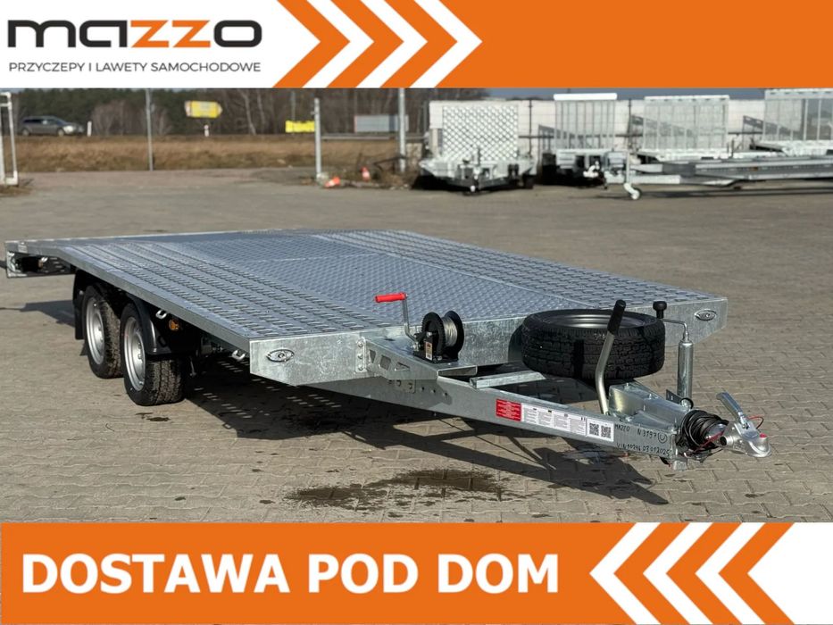 Niewiadów Dostawa laweta Jupiter raz łamana 450x210cm DMC2700 kg blacha aluminiowa, koło zapasowe AMORTYZATORY  Przyczepa laweta Niewiadów Jupiter 450x210cm DMC 2700kg 2 osie alu
