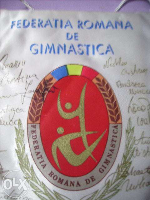 Galhardete tecido almofadado e assinado Federação Romena de Ginástica