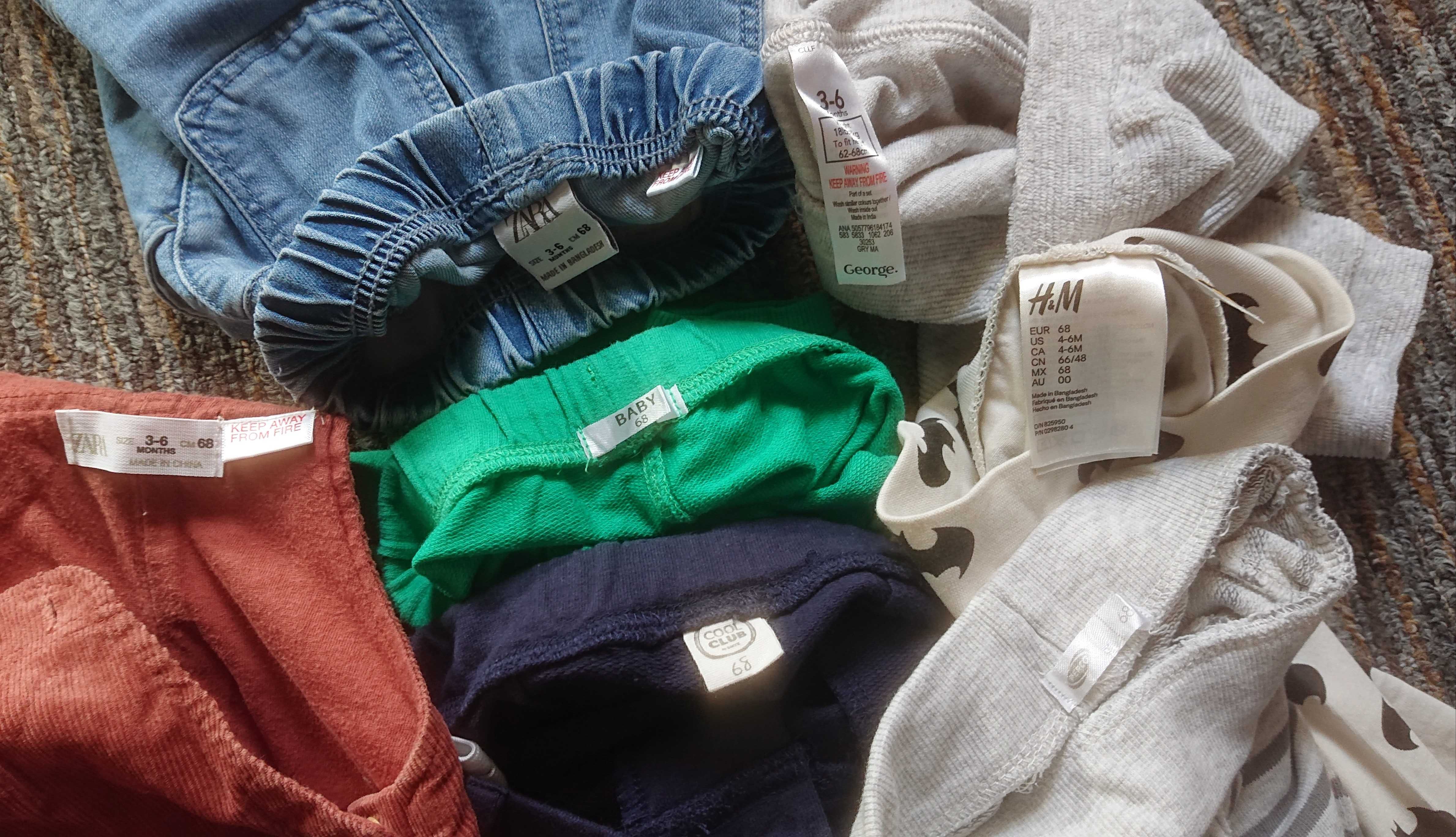 7 x spodnie Zara, H&M, George, CoolClub, Pepco / r. 62/68 / dżinsy