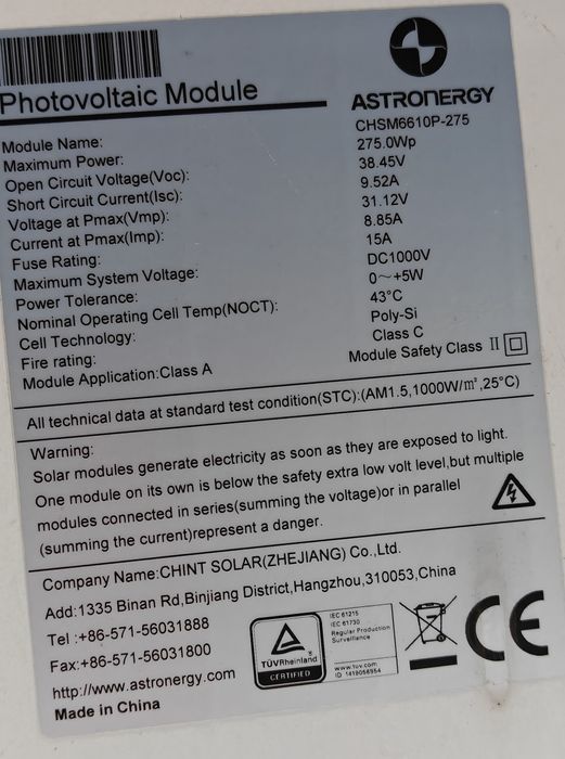 Panel fotowoltaiczny 275 Wp - 3 szt