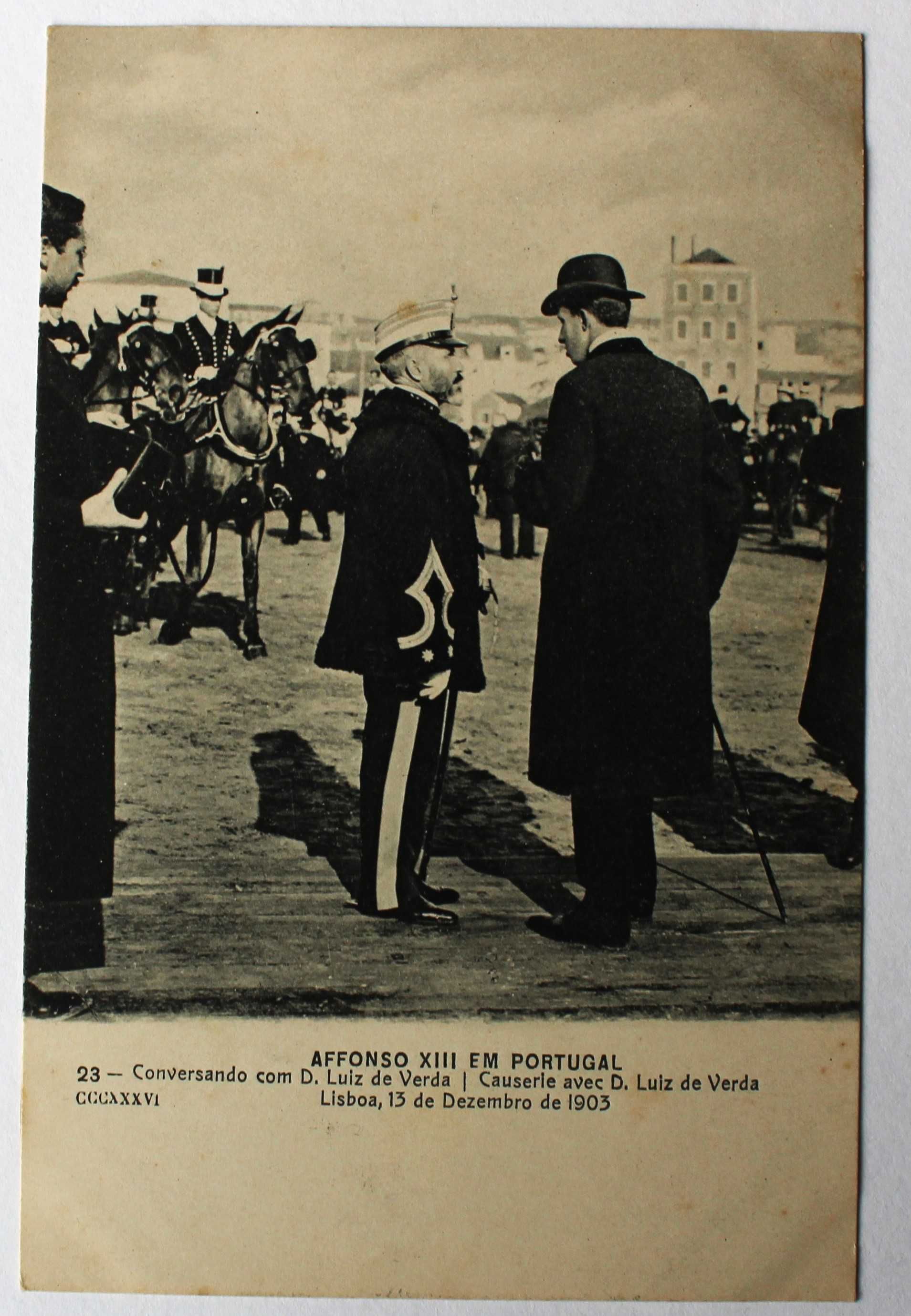 REI AFONSO XIII DIALOGA COM D. LUIZ DE VERDA ESTAÇÃO DE BELÉM 1903