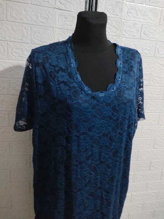 Sukienka granatowa koronka elastyczna wieczorowa koktajlowa rozmiar 50