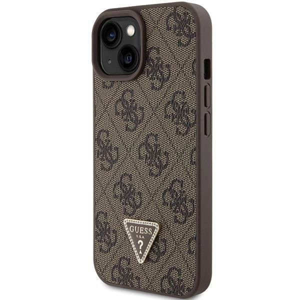 Etui Guess Leather 4G Triangle Strass Do Iphone 15 - Brązowe