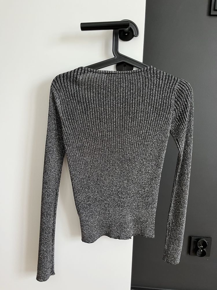 Szaro srebrny rozpinany sweterek H&M 34 XS