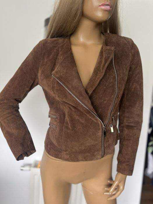 Mango MNG kurtka skórzana M 38 brązowa zamszowa zgrabna damska