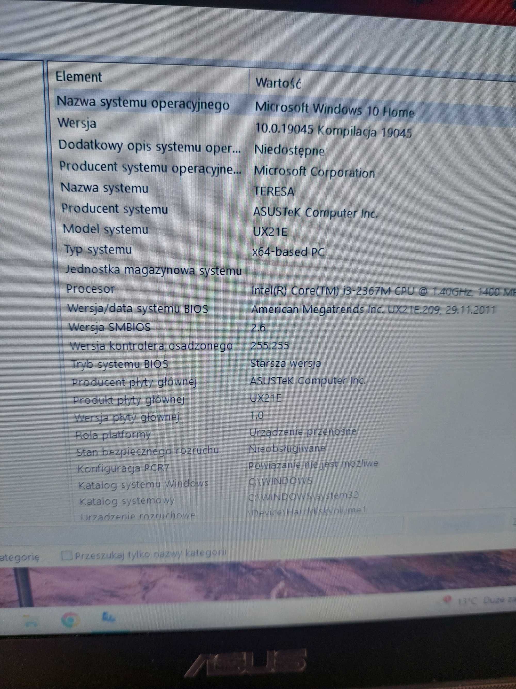 Laptop Asus Zenbook UX21E 4/64 gb SSD 11.6 cala Windows 10 Intel i3