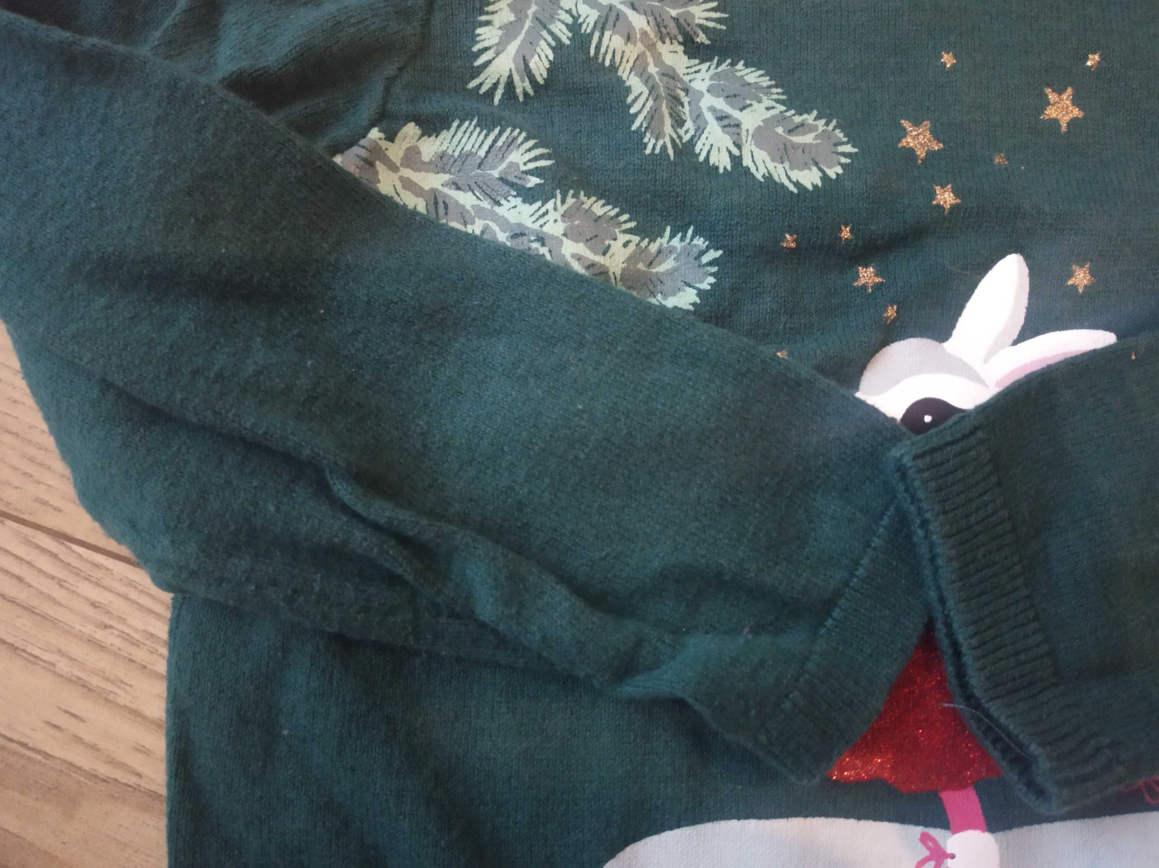 Sweterek dziecięcy H&M 92 butelkowa zieleń królik łyżwy