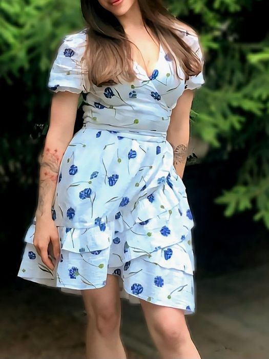 Сукня літня муслінова з волошками для двійні(двійнят, близнят)