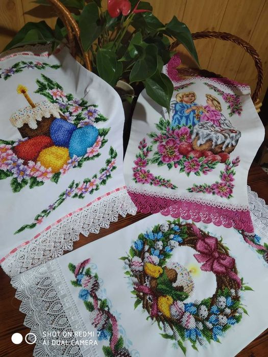 Пасхальний рушник вишитий бісером салфетка серветка заготовка