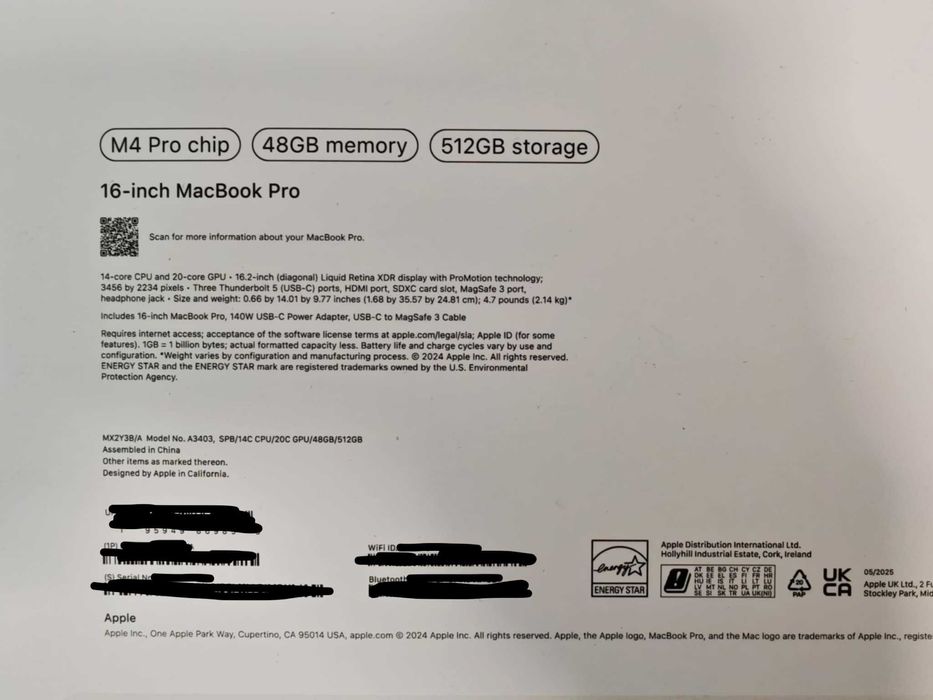 NOWY MacBook Pro 16 M4 Pro 16,2 Apple M 48 GB / 512 GB czarny - OKAZJA