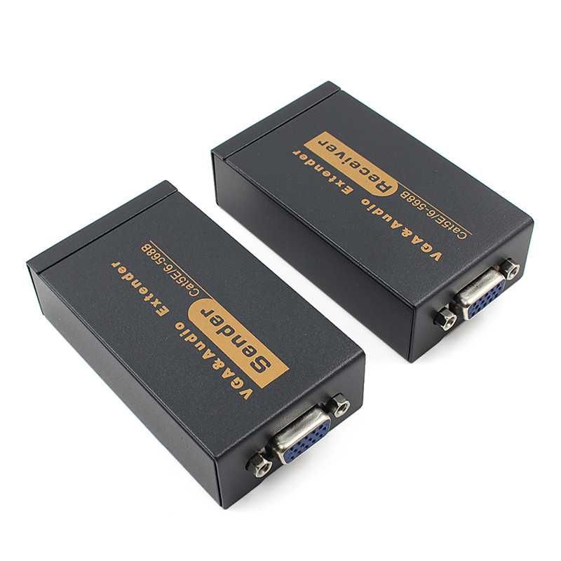 Extensor VGA + Áudio via cabo Rede RJ45 CAT5e/6 1080P até 100M/300M