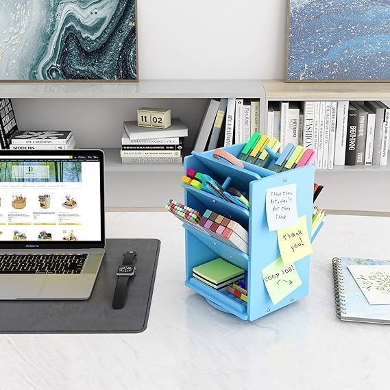 Organizer na biurko bambusowy Obrotowy niebieski