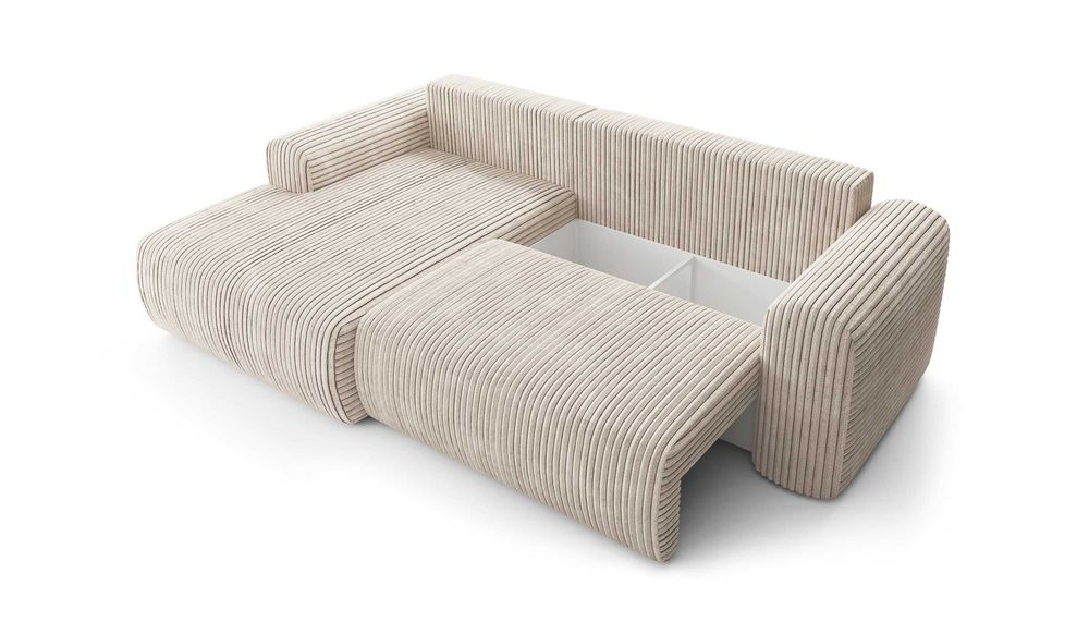 Narożnik w tkaninie sztruks beżowy funkcja spania darmowa dostawa