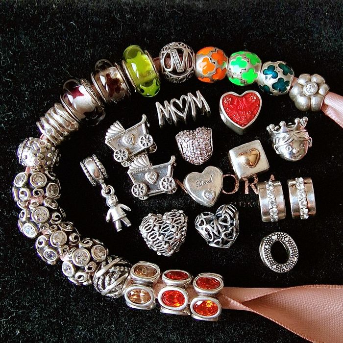 Contas da Pandora Corações Plumas Flores Muranos Clips