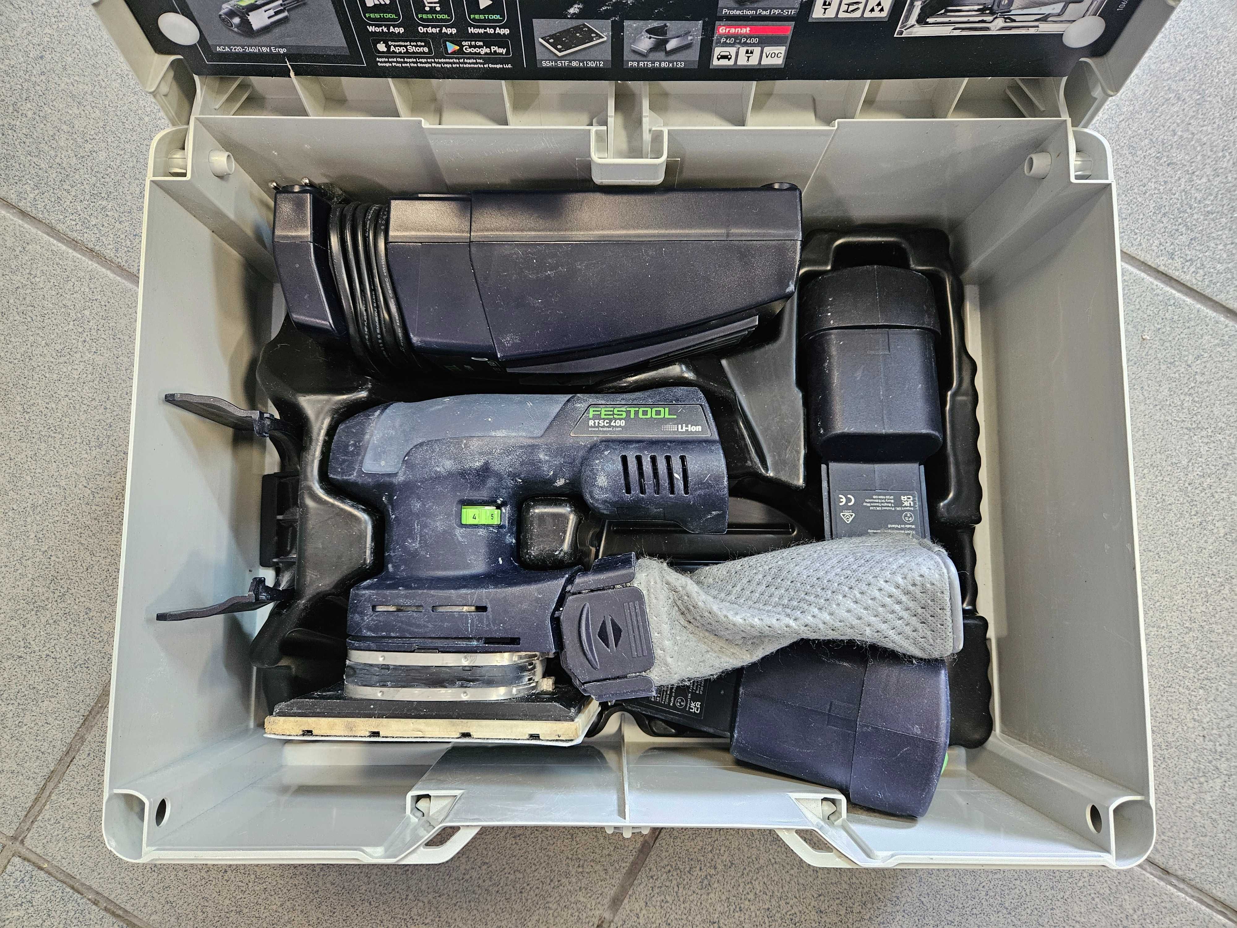 Akumulatorowa Szlifierka Oscylacyjna FESTOOL RTSC 400 + 2 Aku + Ład
