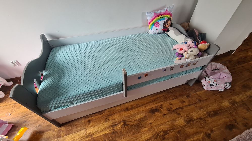 Łóżko biało szare drewniane dla dziecka 80×160cm plus materac 17cm