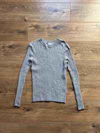 Szary sweter w prążek elastyczny H&M rozmiar M